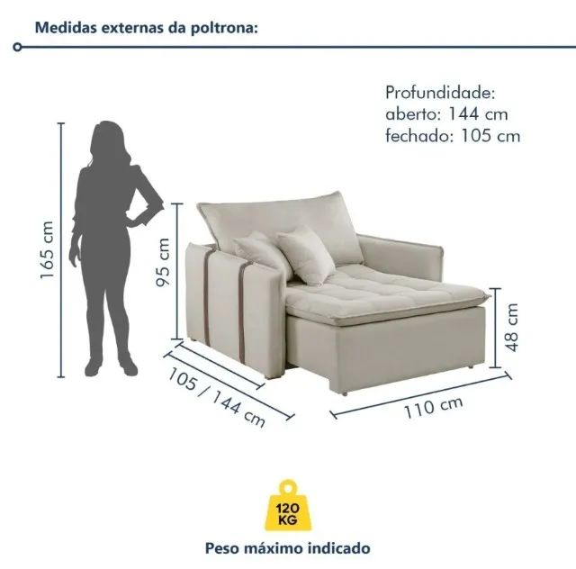 Poltrona Cama em Linho Detroid 110cm Yescasa - Foto 2