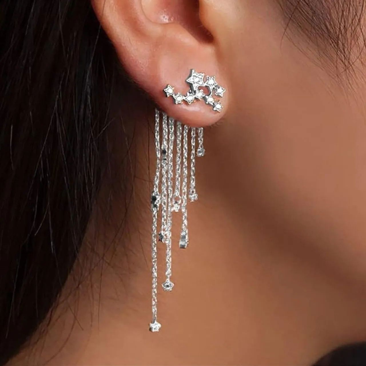 Brinco estrelas pendentes prateado 