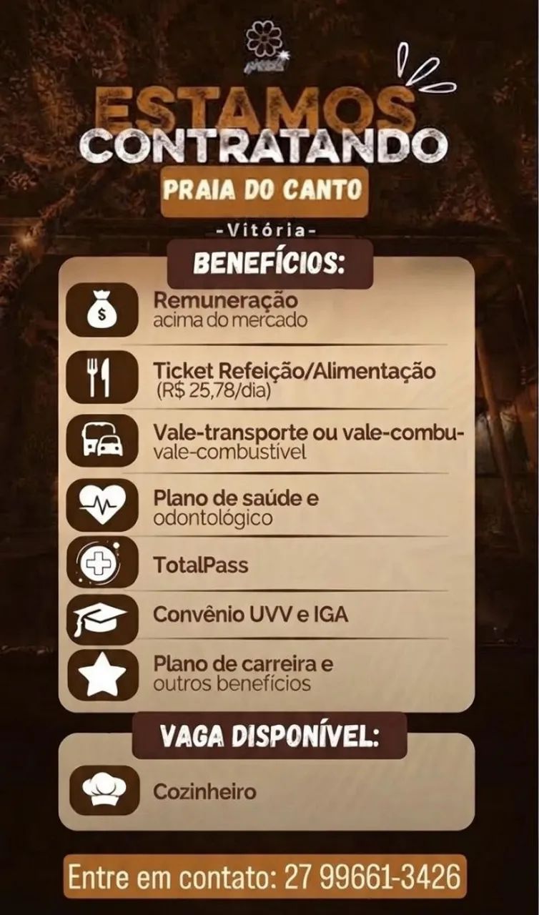 COZINHEIRO COM OU SEM EXPERIENCIA 