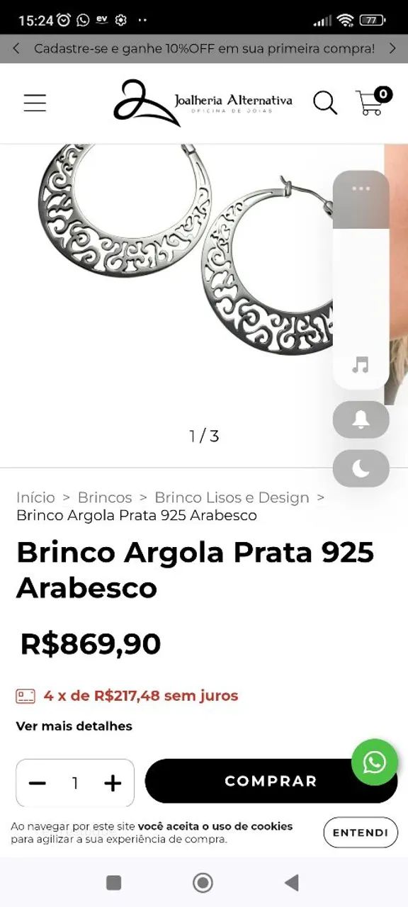 Brinco prata Argola Arabesco Vazado  - Foto 4