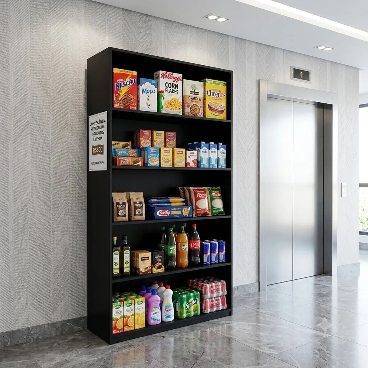 Estante expositor multiuso MDF preto (182x90x40) novo 