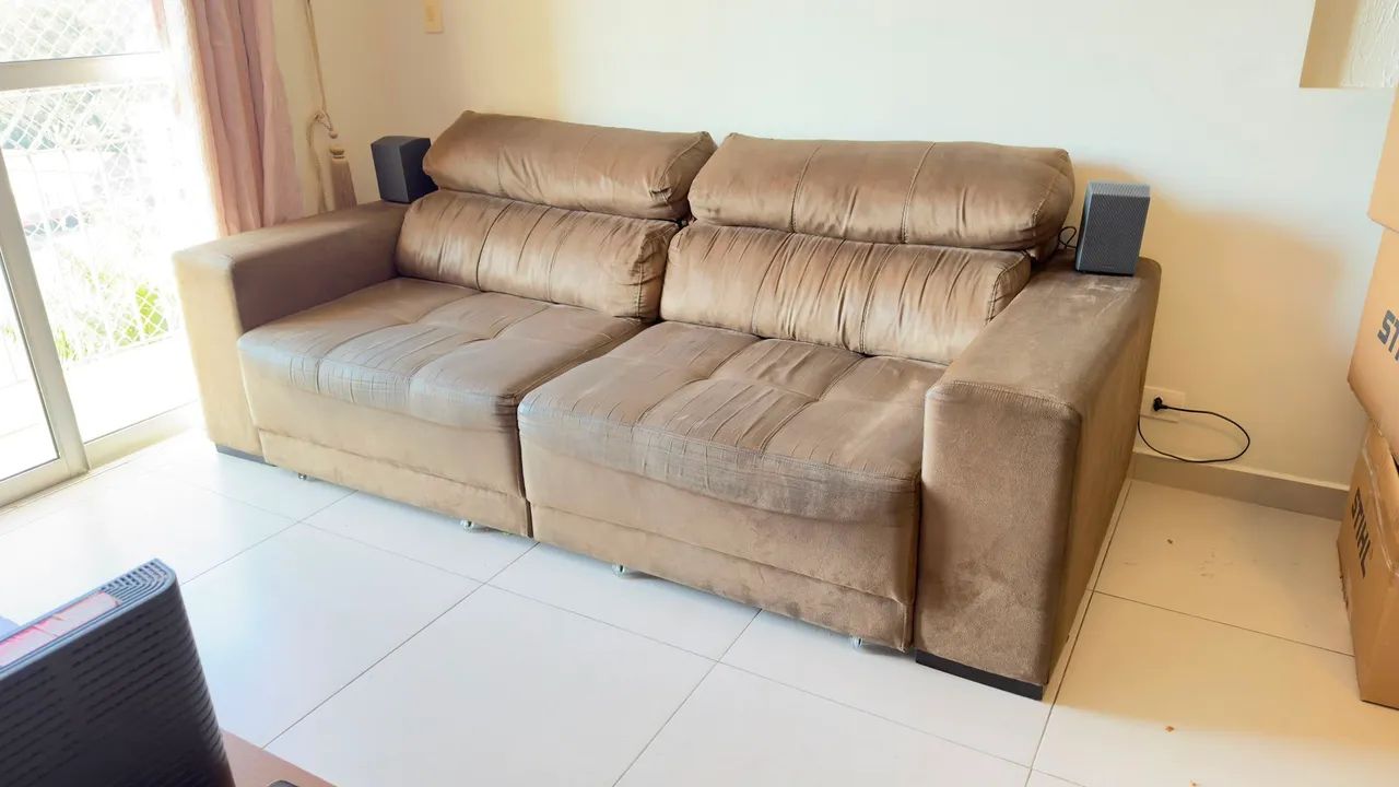 Sof á retrátil Marrom 4 lugares - Foto 2