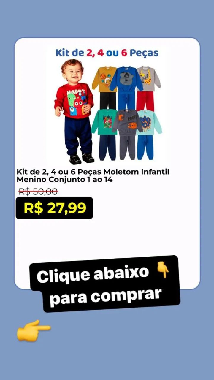 Kit com 2 4 ou 6 peças de moletom infantil masculino 