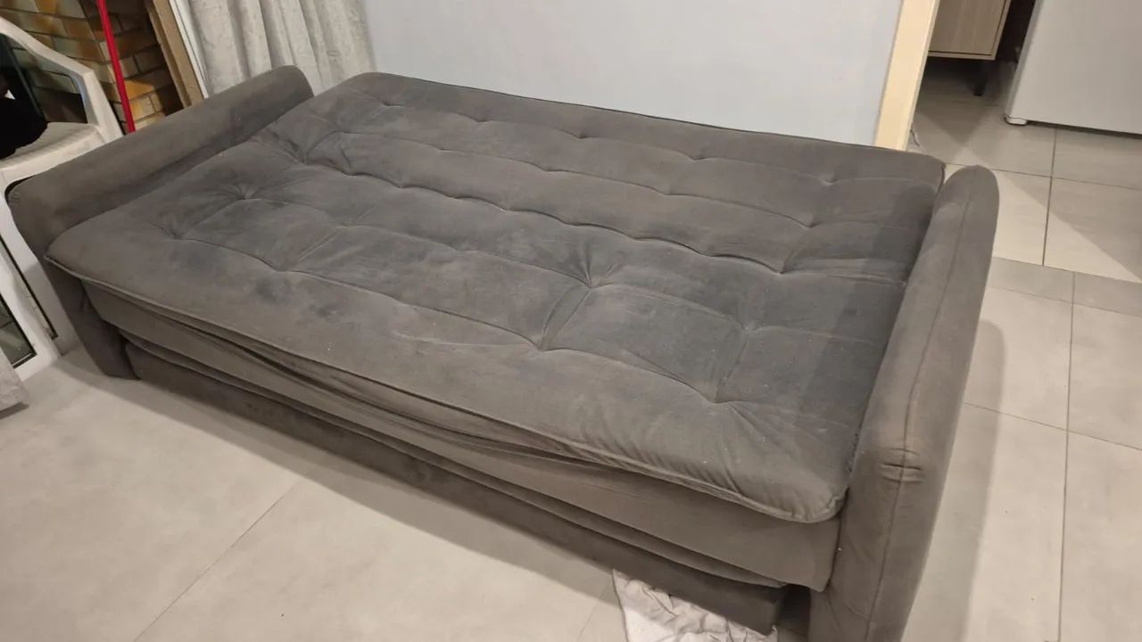 Sofá-Cama 3 Lugares Reclinável em Tecido Suede Cinza - Foto 4