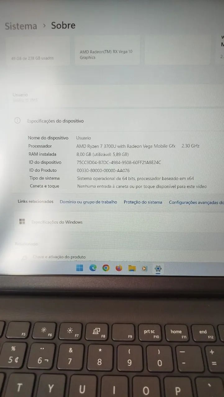 Notebook Dell Vostro 3515 - Amd Rayzen 7 - 256Gb SSD - 8Gb RAM - Foto 4