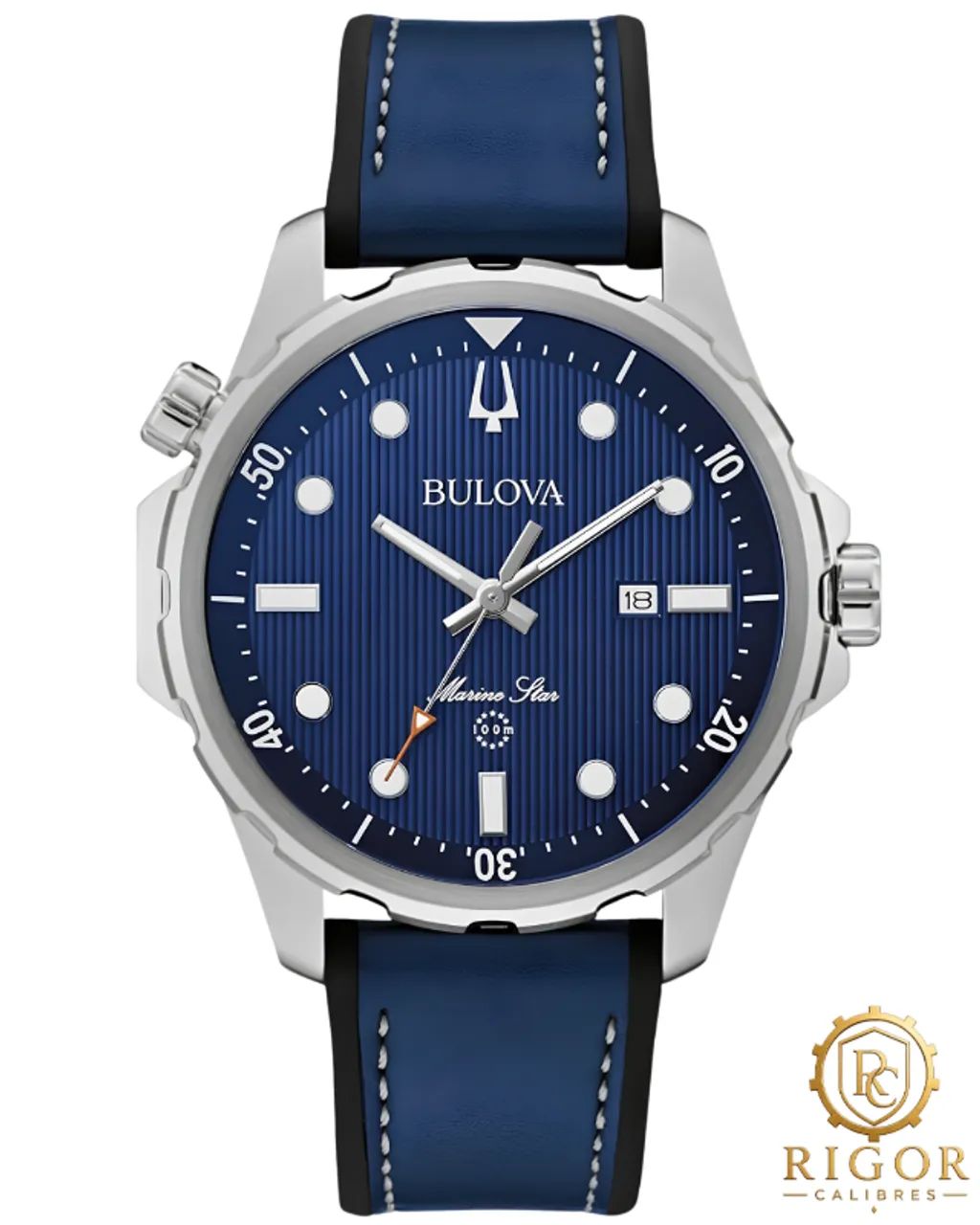 Relógio Bulova Marine Star 96B419  - Mostrador Texturizado Pulseira Couro e Silicone