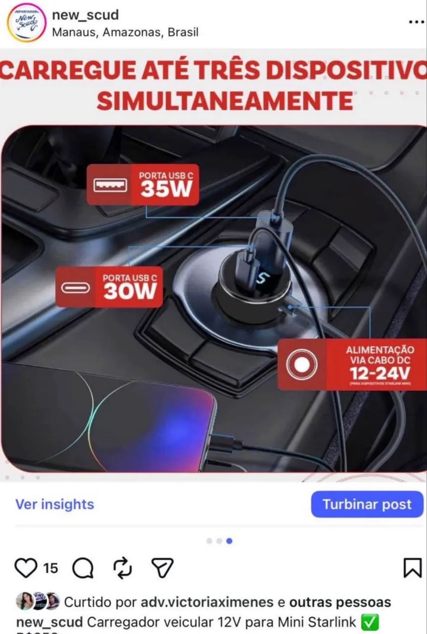 Carregador veicular 12 V para Starlink mini - Foto 3