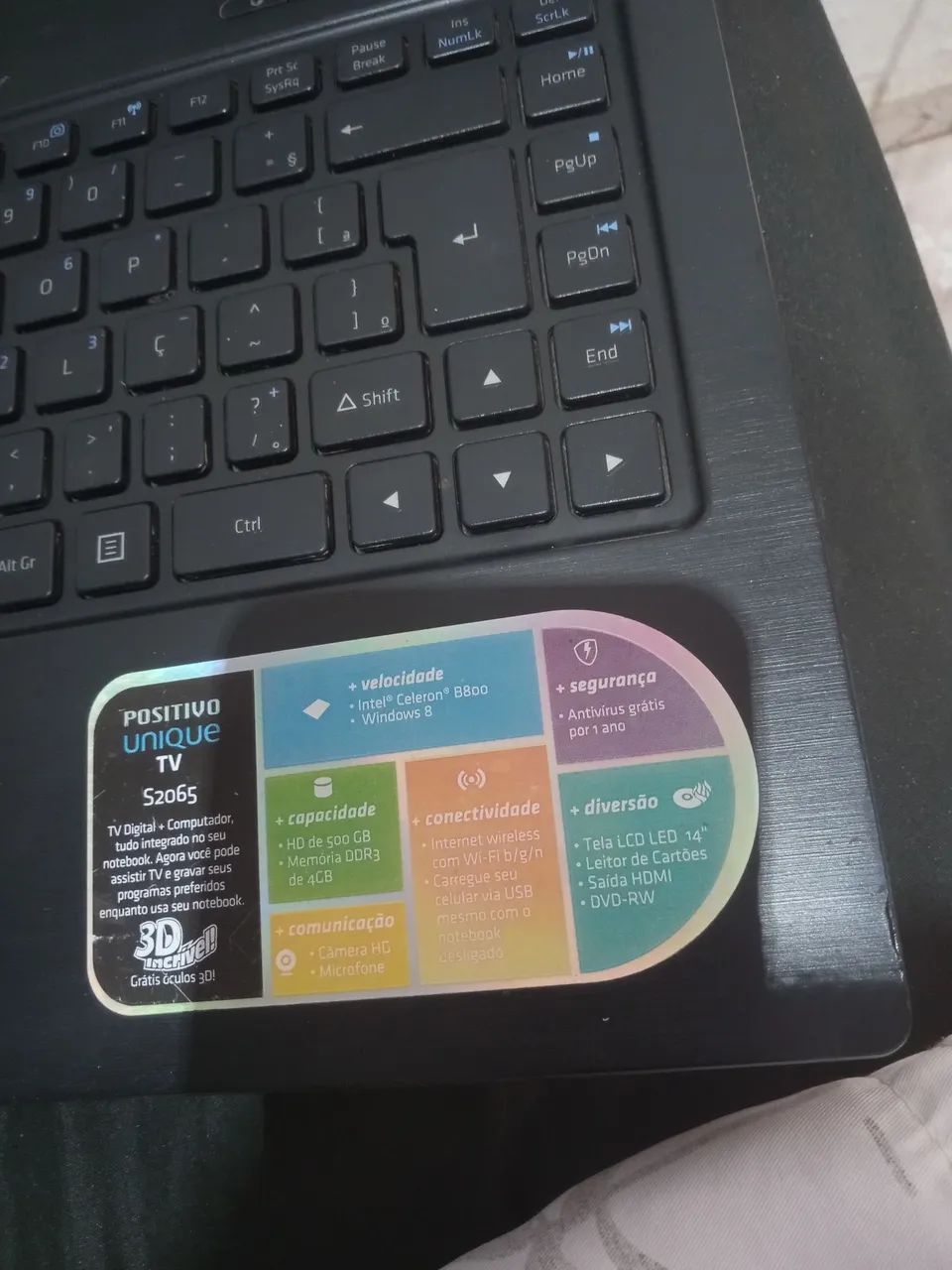 Notebook Positivo Unique TV S2065 - Para Conserto está sem memória ram