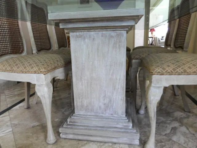 MESA JANTAR RETANGULAR TAMPO VIDRO, PÉS MADEIRA PÁTINA (10 lugares) - Foto 5