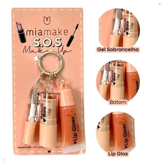 Kit Maquiagem Chaveiro Mia Make S.O.S - Batom, Gloss e Gel - Foto 4