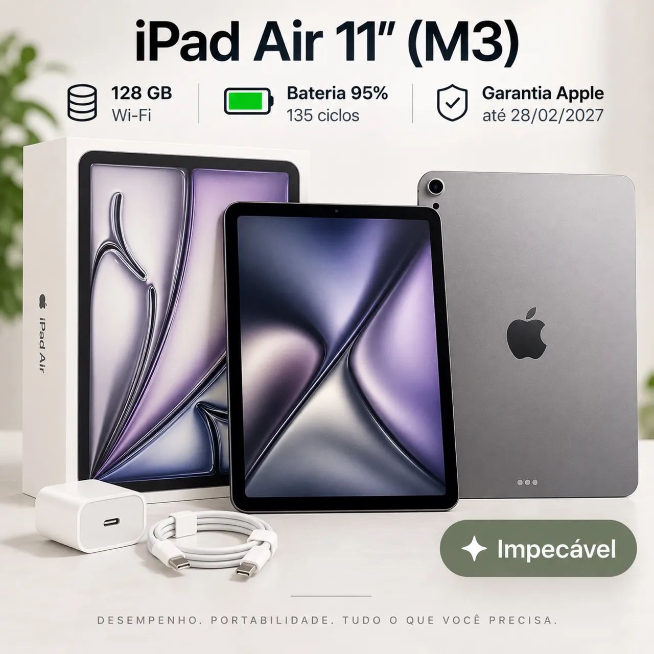 iPad Air 11? M3 128GB Wi-Fi + Caixa | Garantia até 02/2027