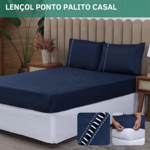 Jogo De Cama Casal Padrão 3 Peças Fronha Ponto Palito C/ Elástico 400 Fios Toque Acetinado - Foto 5