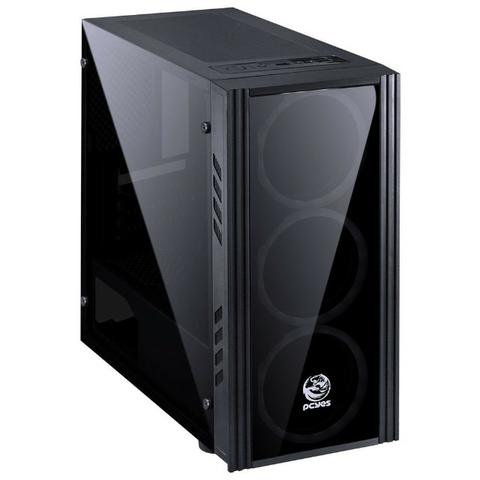 Gabinete Gamer PcYes Saturn Preto Acrílico LED verde ? com 3 fans de Led verde 120mm - Foto 5