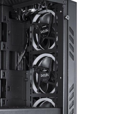 Gabinete Gamer PcYes Saturn Preto Acrílico LED verde ? com 3 fans de Led verde 120mm - Foto 4