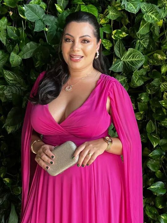 Vestido de Festa Longo Rosa com Manga - Foto 3