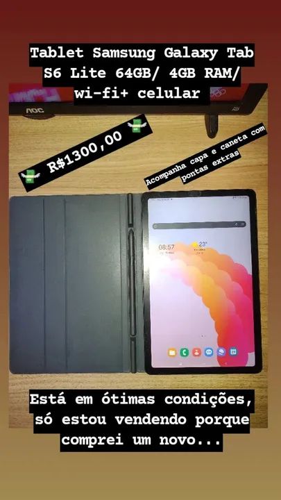 Tablet Samsung Galaxy Tab S6 Lite 64GB/4GB RAM/ Wi-fi + Celular