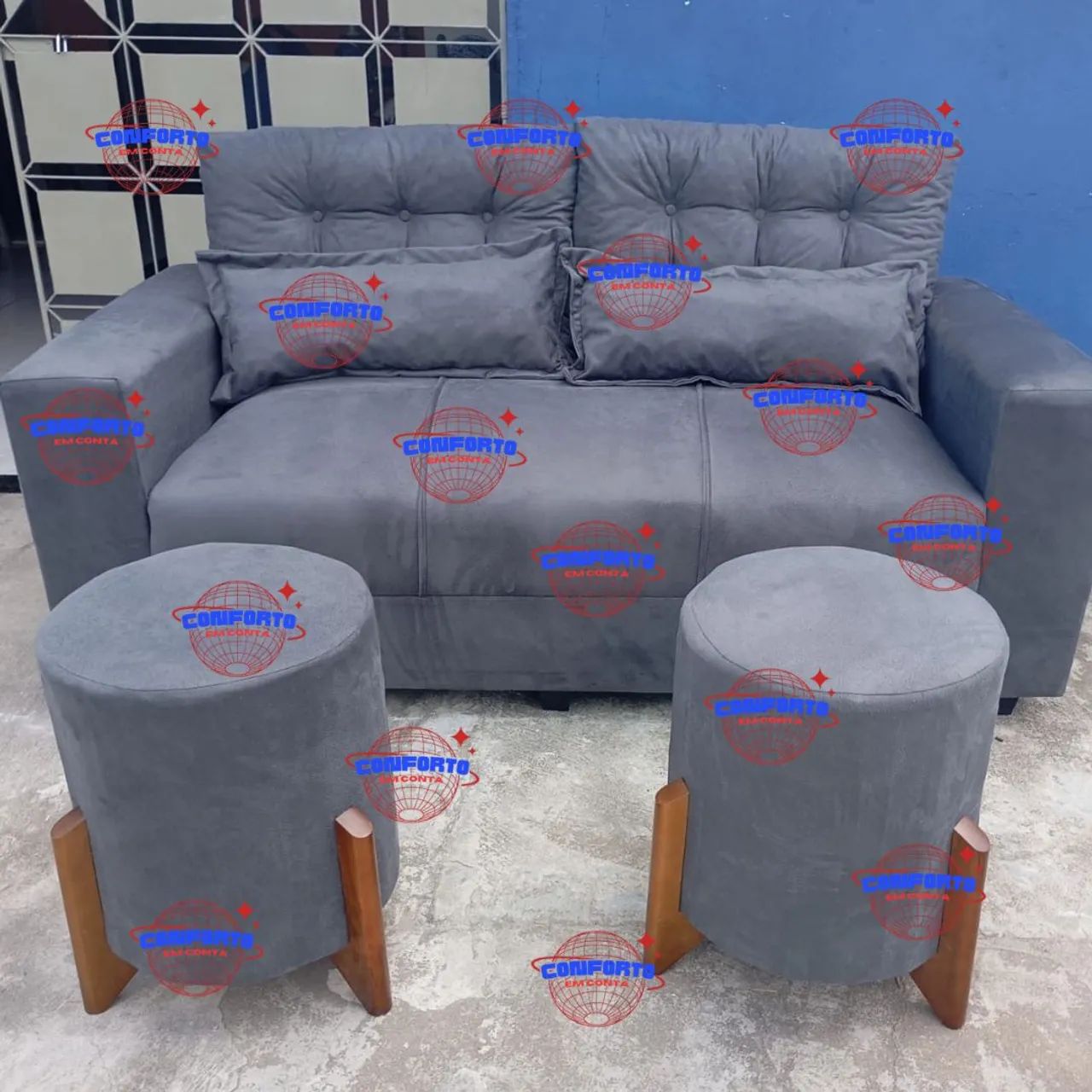 Conjunto Sofá com 2 Puffs - Conforto e Design -Novo diretamente da fábrica ? - Foto 2