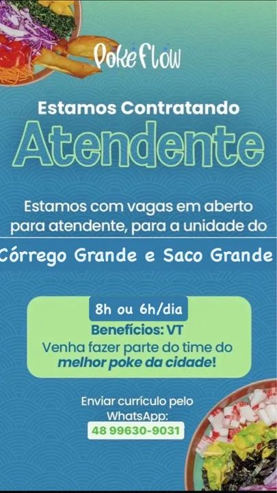 Vaga de atendente SACO GRANDE 