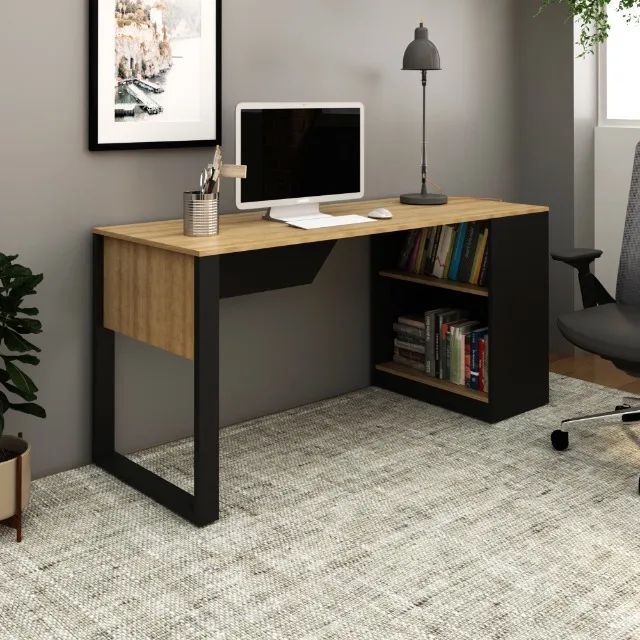 Straight Desk/Skirt, Internal Side Shelf, Square Legs, 160LX74.5AX60D, R$536.68!