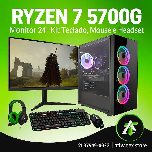 MICRO CPU GAMER  RYZEN 7 5700G COMPLETO MONITOR 24 POLEGADAS