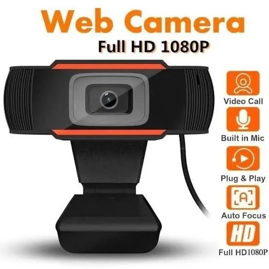 Webcam USB para PC/Notebook com Microfone + Clip de Fixação (Ideal p/ reuniões)
