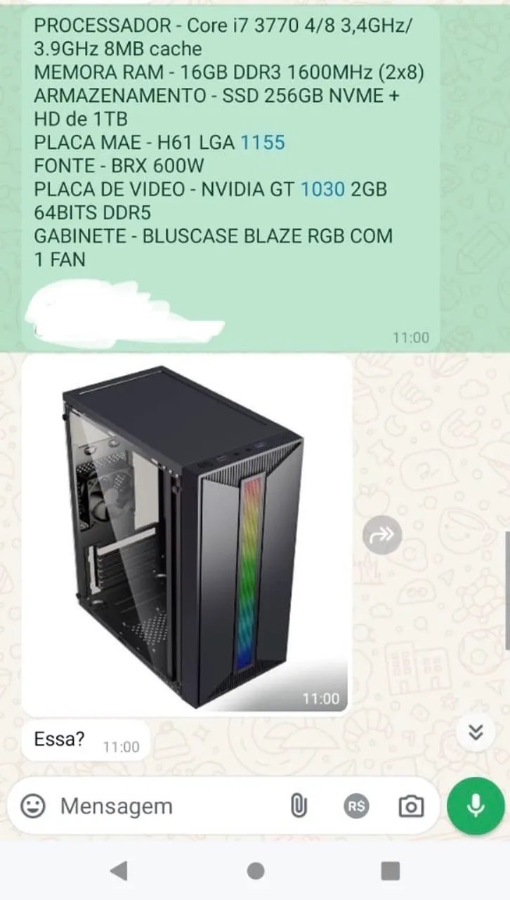 PC Gamer com Core i7, 16GB RAM, SSD e GT 1030