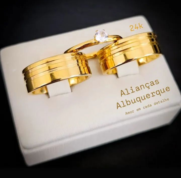 ALIANÇAS DE NOIVADO E CASAMENTO BANHADAS A OURO 24K - Foto 3