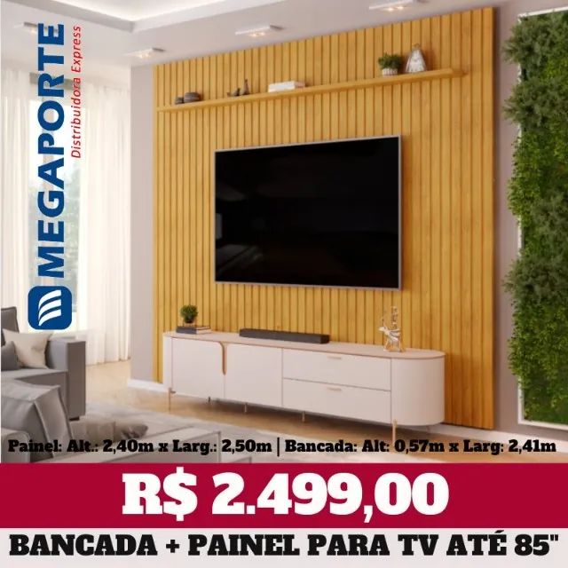 Painel Módulo 2,50m com Bancada Rack para TV até 85" (Novo) Entrega Grátis!  - Foto 2
