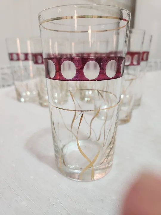 Conjunto de 8 Copos de Vidro antigos  Vintage Decorados - Foto 2