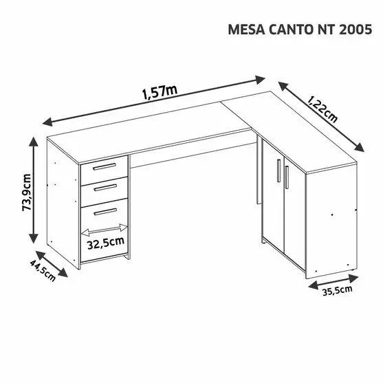 Mesa para Escritório 2 Portas 3 Gavetas Preto Tx Nt2005 - Foto 4