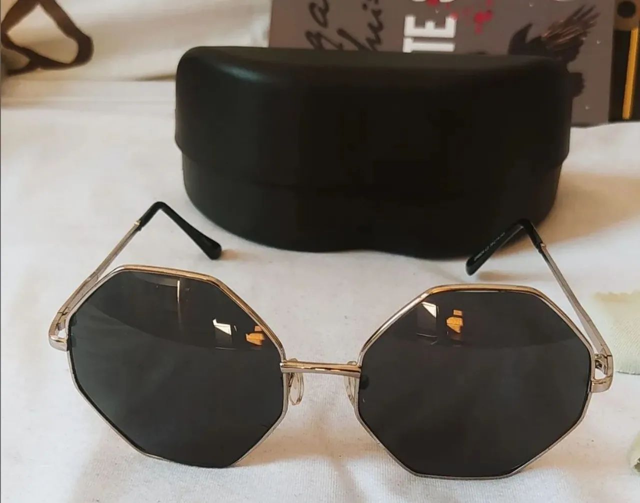 Óculos Sol Vintage + Conjunto Brincos Colar Lopes Folheados  - Foto 3
