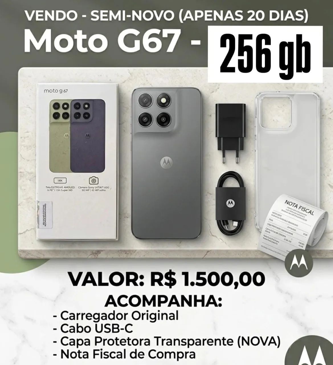 Celular motorola G67 256GB ?novo?