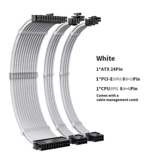 Kit Cabos Extensor Sleeved para conexões da fonte, White - Foto 2