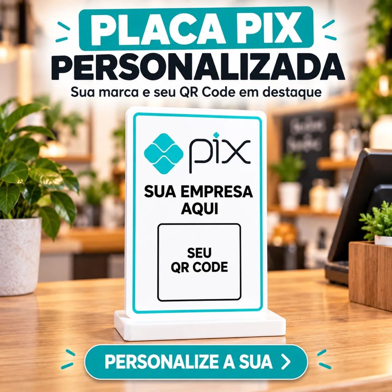 Placa Pix Personalizada com QR Code e Logo para Balcão em Impressão 3D