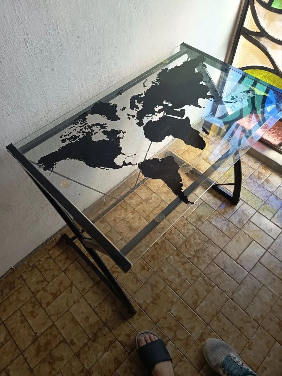 Escrivaninha Mapa Mundi Vidro - Foto 3