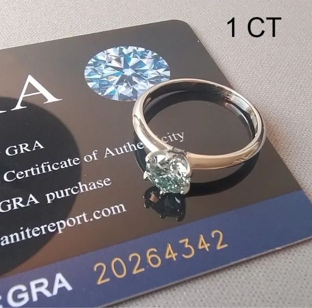 Anel Solitário Noivado Moissanite + par de brincos Moissanite (ambos 1CT)