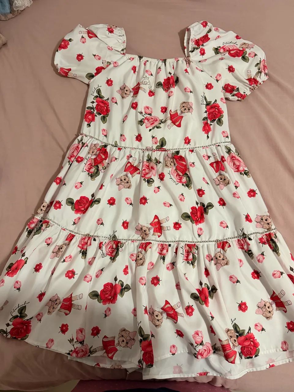 Vestido Pituchinhus tamanho 10 ursonho com strass semi novo 