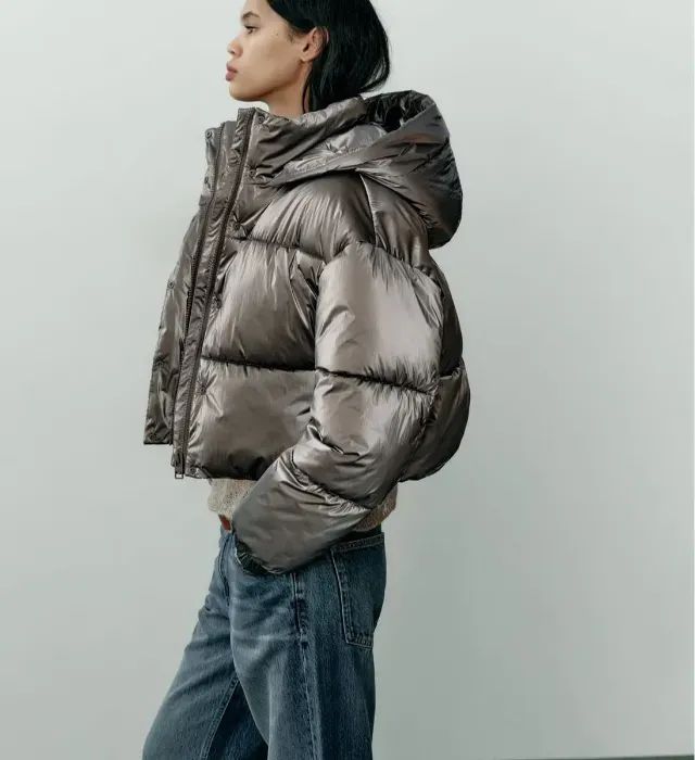 jaqueta puffer zara cropped prata m - Foto 5