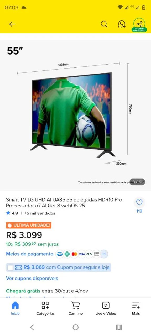 Vendo tv smartv LG 55 polegadas nova na caixa nunca usada  - Foto 4