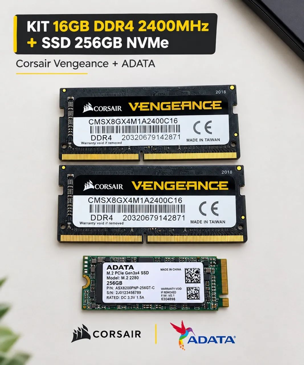 Kit 16GB DDR4 Corsair Vengeance 2400MHz + SSD NVMe 256GB ADATA