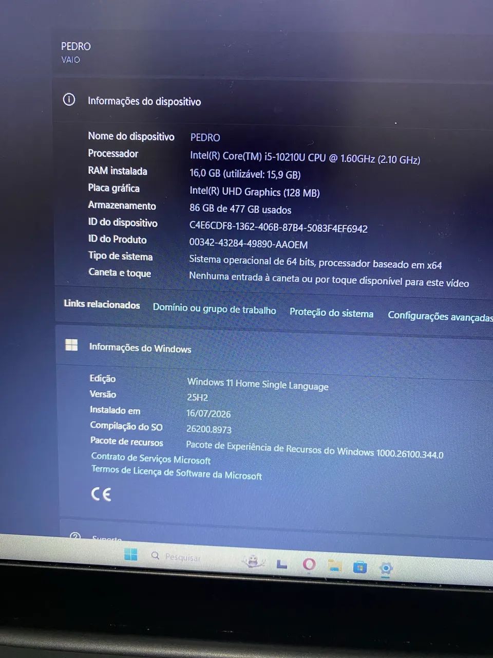 Notebook VAIO FE15 10ª 16GB SSD 512GB Windows 11 (Aceito propostas) - Foto 4