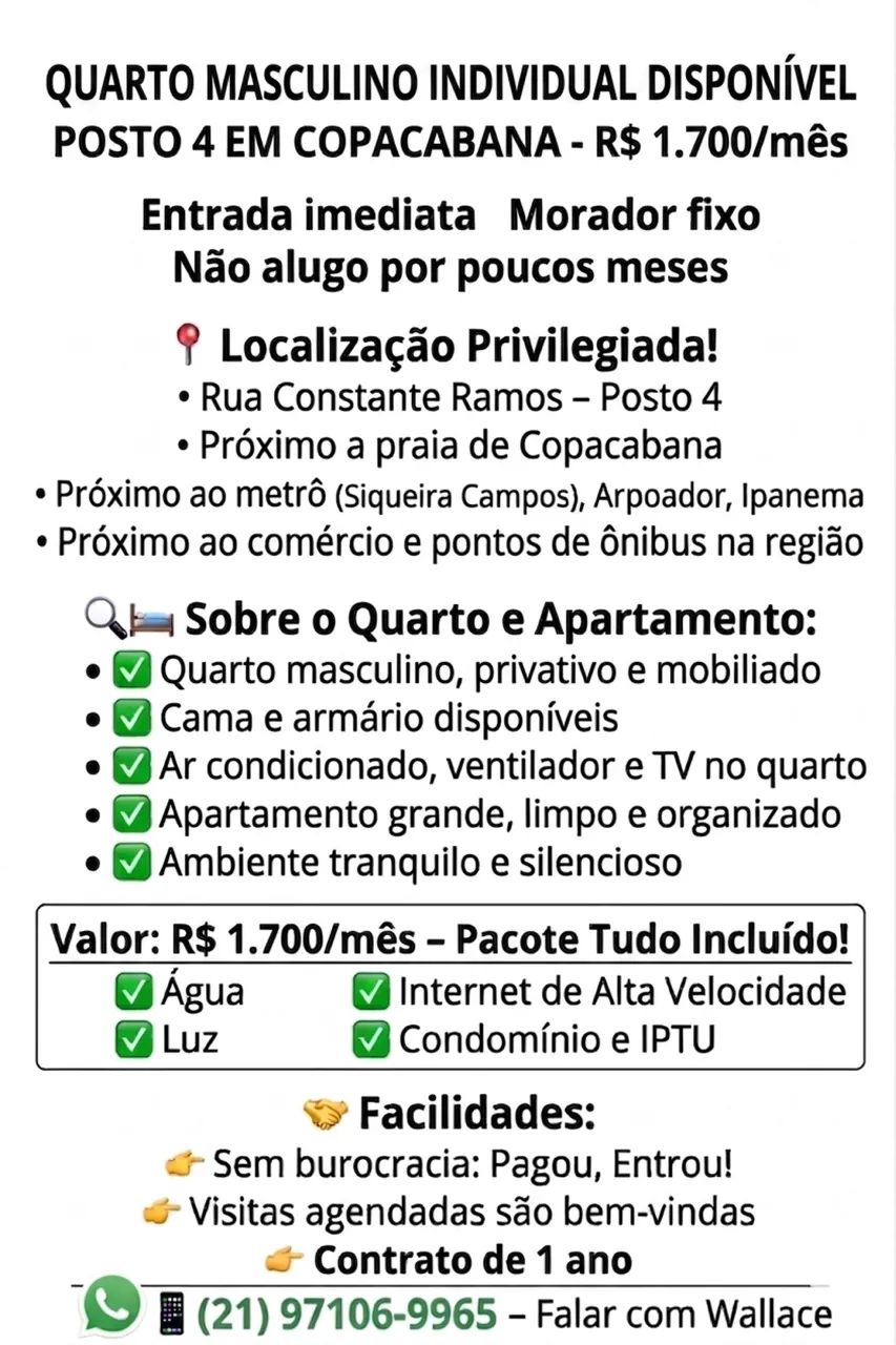 Alugo Quarto individual Copacabana - Foto 2