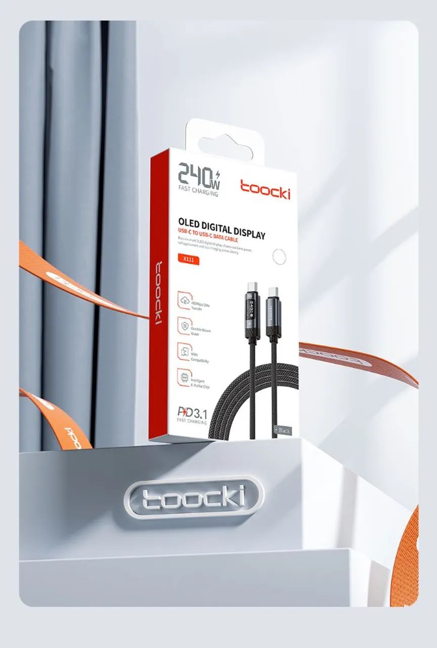 Cabo USB-C Toocki 240w Oled Display 2M