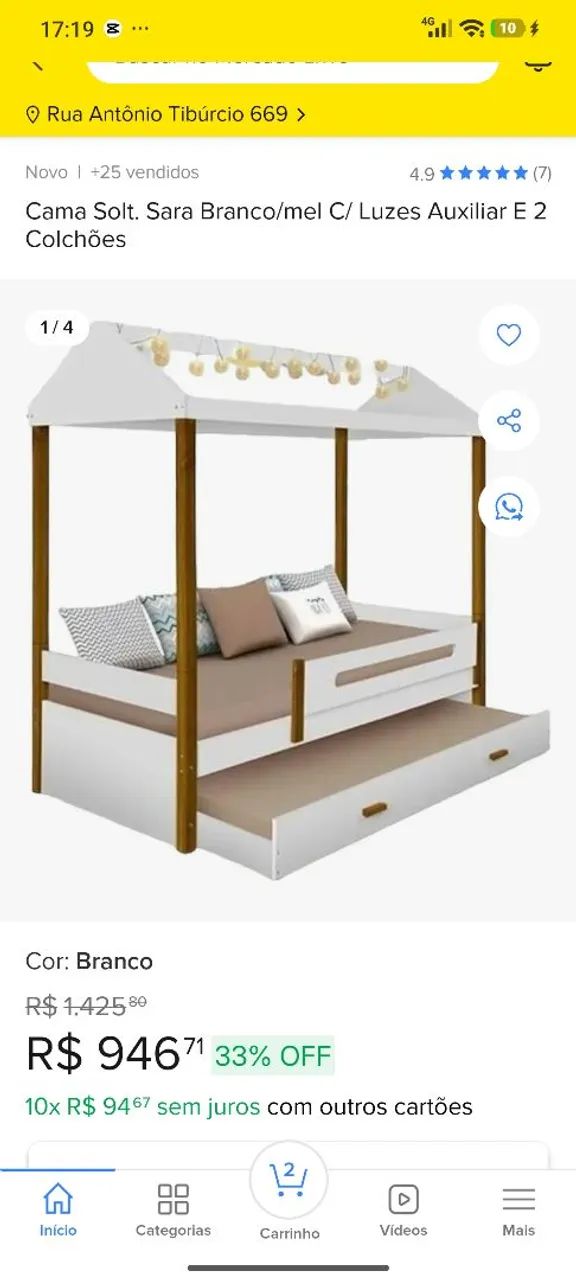Cama casinha com cama auxiliar