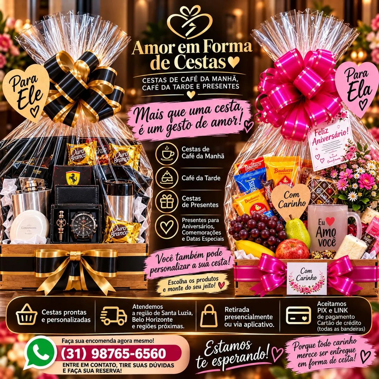 Cestas café da manhã e Cesta os presentes