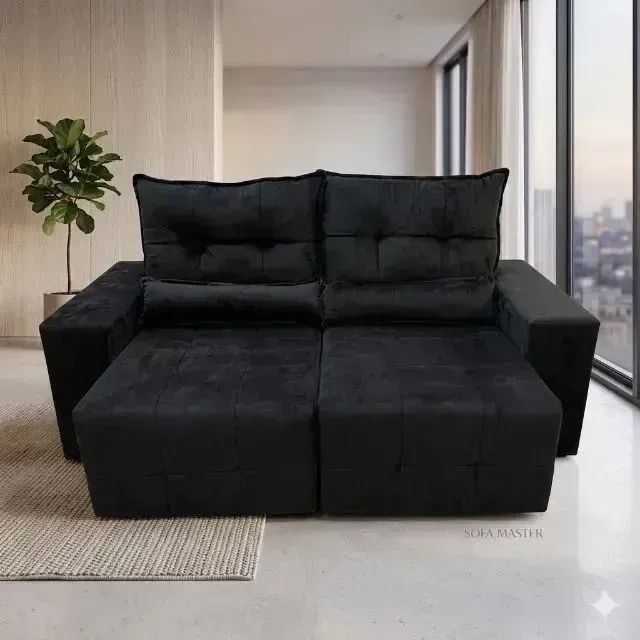 Sofá Lisboa Retrátil e Reclinável Na Cor Preto (Em estoque)