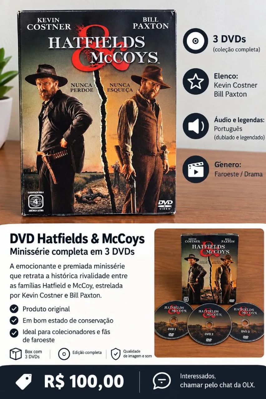 DVD Hatfields & McCoys - Kevin Costner - 3 DVDs