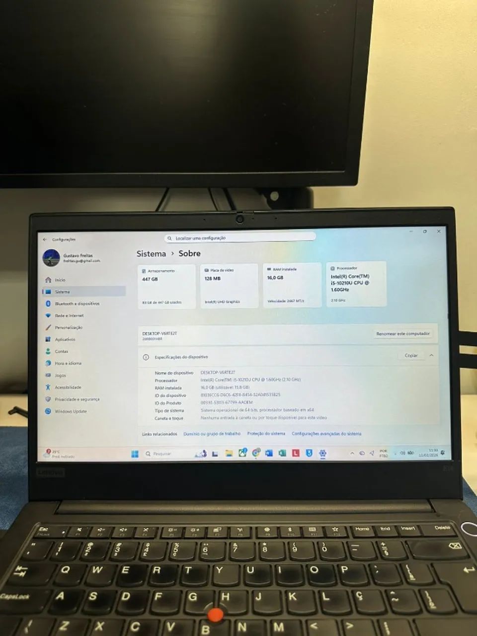 Notebook Think pad E14 447GB SSD 16GB RAM com tela de 14 polegadas HP  - Foto 2