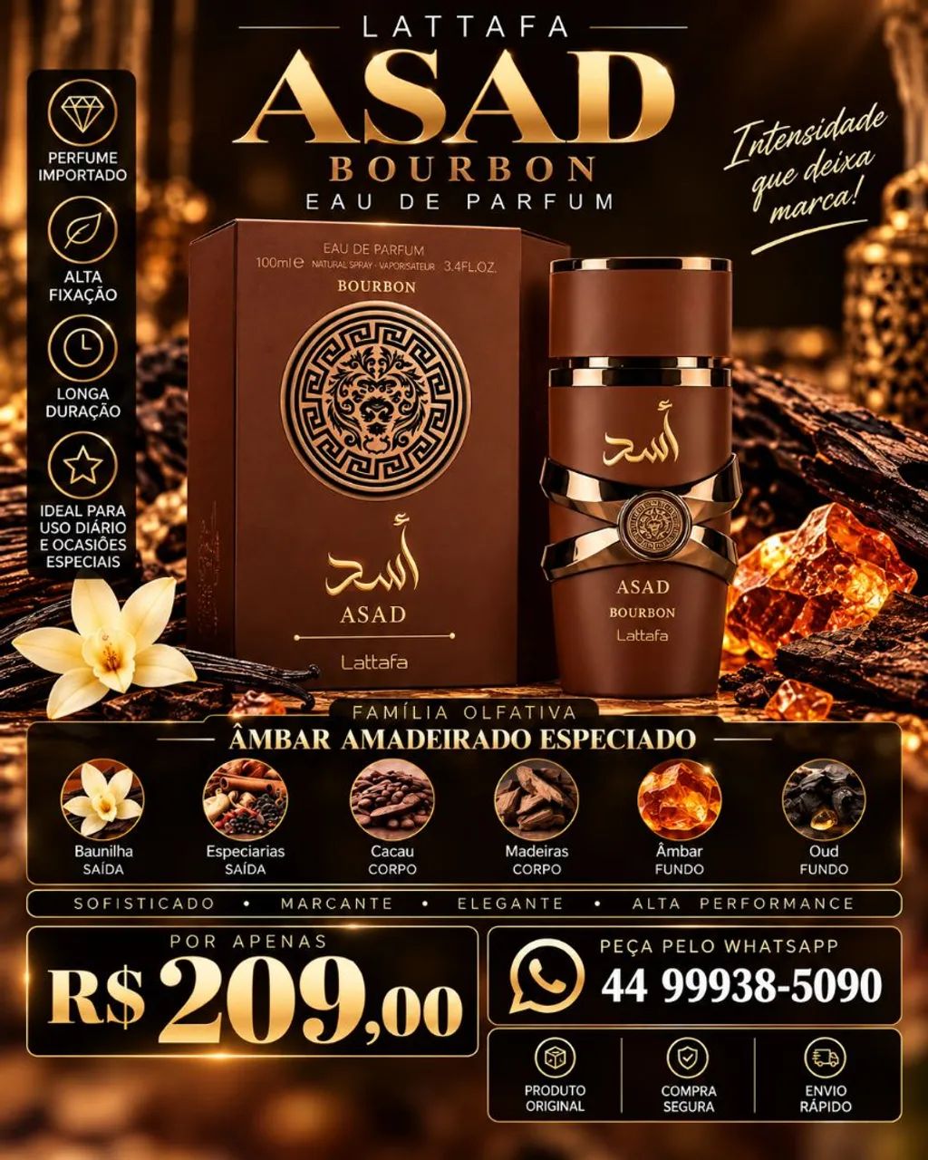 Perfume masculino Asad Bourbon 