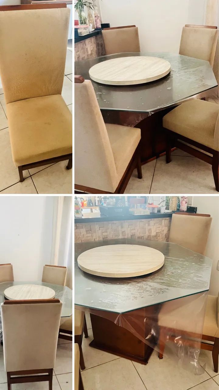 Mesa tampo de vidro 4 cadeiras